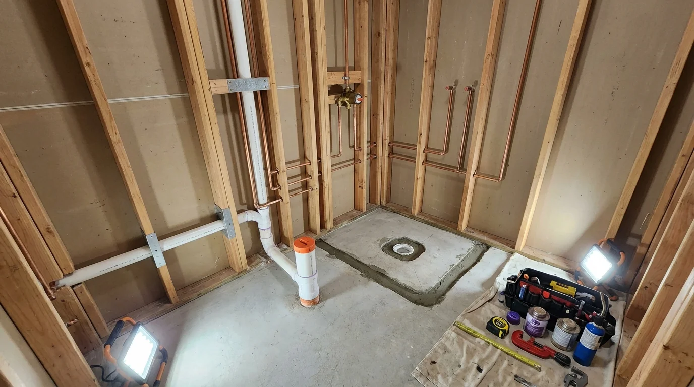 Bathroom rough-in plumbing during remodel by Johns Plumbing LLC in Brigham City