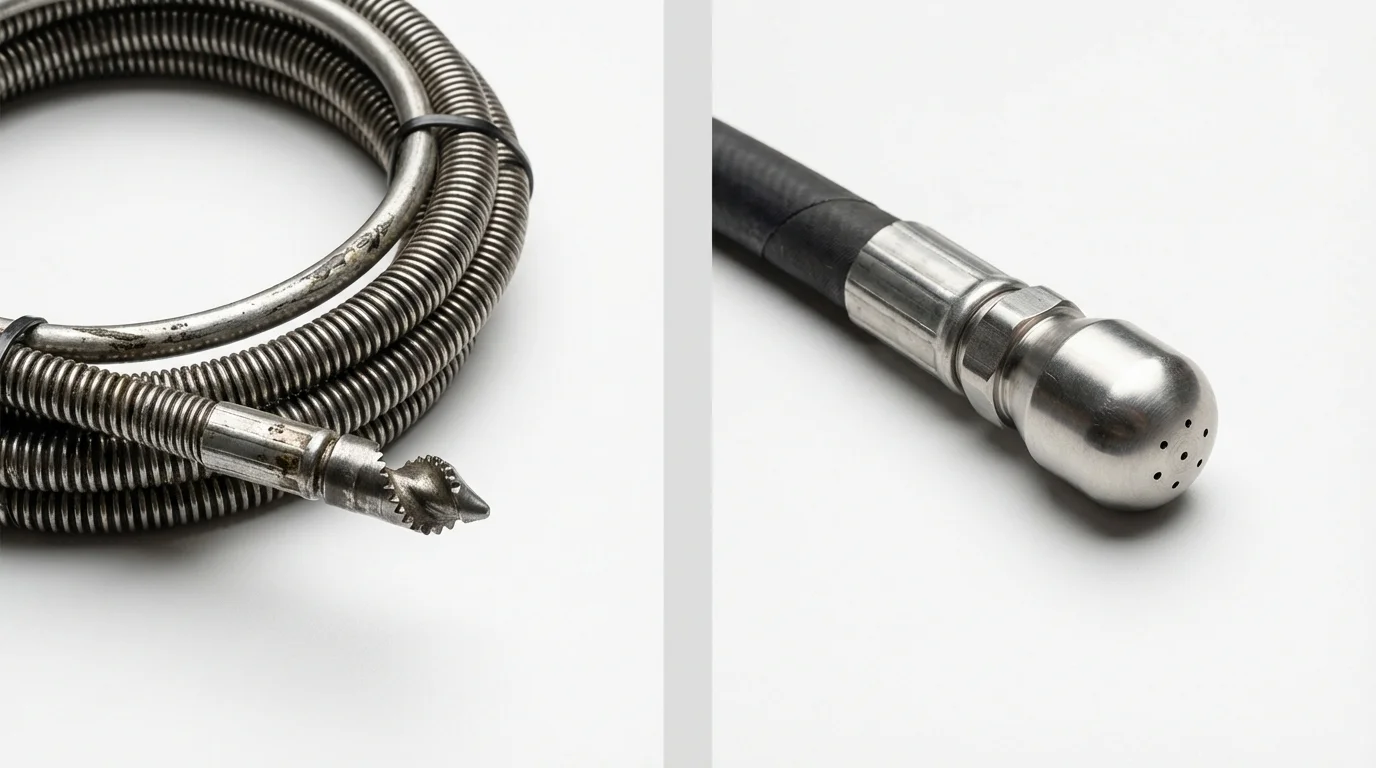 Drain snake cable and hydro jetting nozzle used for drain cleaning in Brigham City, UT