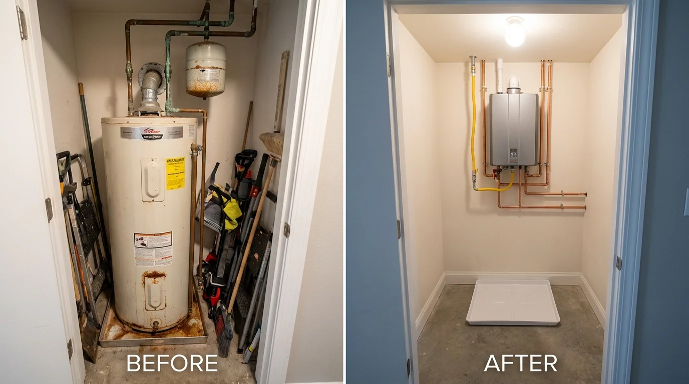 Tank water heater versus wall-mounted tankless unit comparison for Brigham City, UT homeowners