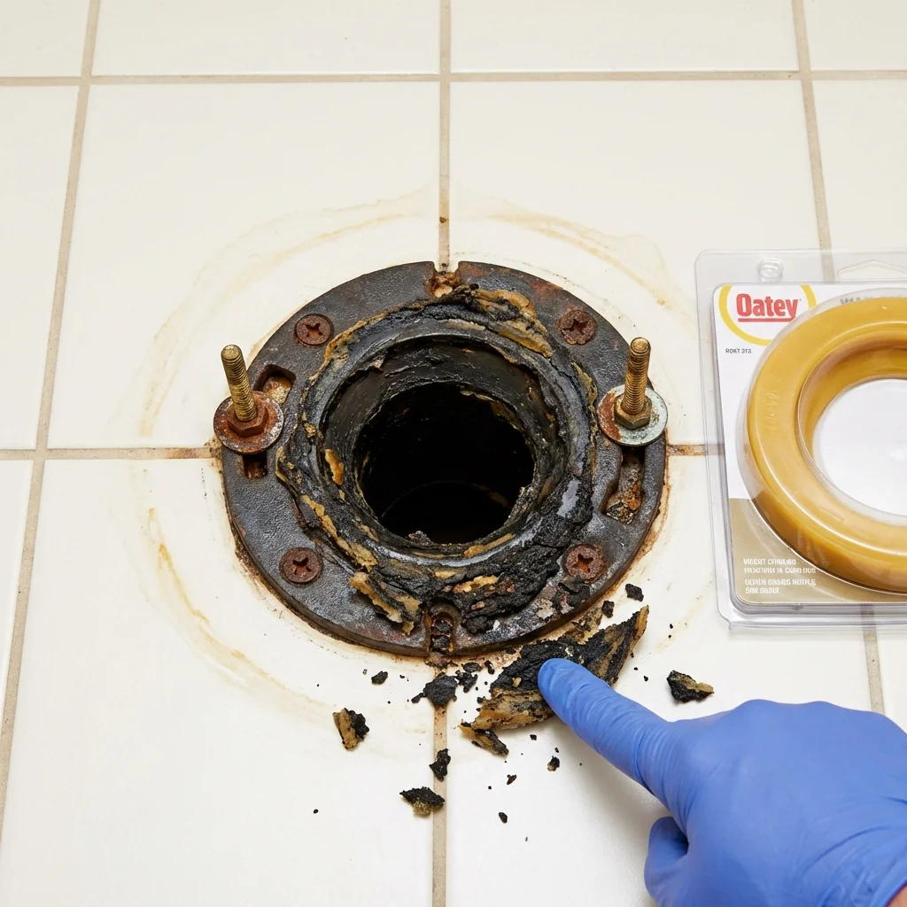 Failed wax ring showing water seepage at the base of a toilet in a Brigham City, UT home