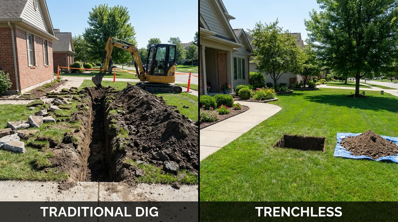 Trenchless sewer repair with minimal yard damage versus traditional excavation in Brigham City, UT